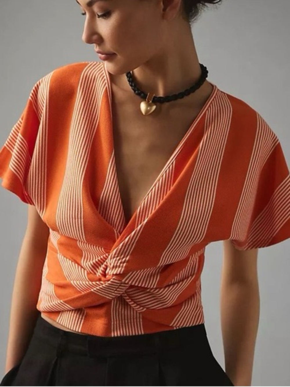 bishop + young orange and white striped twist-front top Anthropologie small